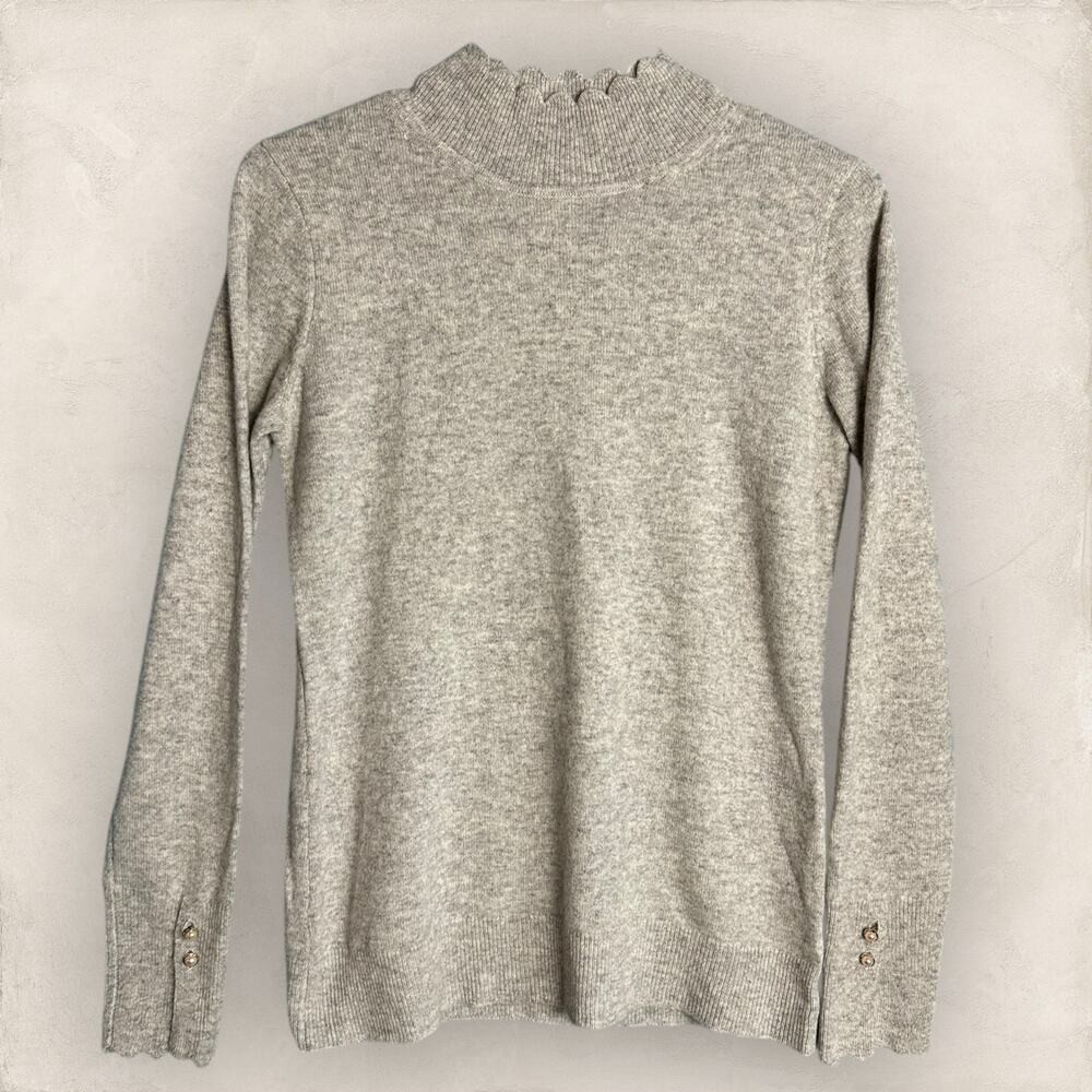 Nanette Lepore Women Cashmere Sweater Gray Pullover Knit Scallop Long Sleeve XS